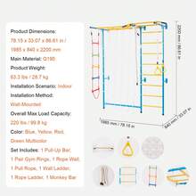 Indoor Jungle Gym For Toddlers, 7-In-1 Climbing Playset With Carbon Steel Swedish Ladder, Wall Ladder, Pull-Up Bar, Rope Ladder, And Gymnastic Rings, Supports 220 Lbs, Multicolor - 7-in-1 Set, Blue, Yellow, and Red - View 7