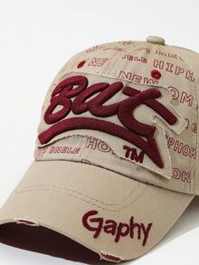 DareSee 1pc Letter Embroidered Ripped Frayed Fashionable Baseball Cap For Outdoor Travel Street MusicFest Y2KFest Autumn Winter Gifts Music Fest Halloween - Khaki - View 6