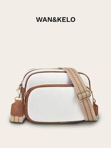 女士复古斜挎包 人造皮革钱包 小型单肩包 宽肩带 适合日常通勤