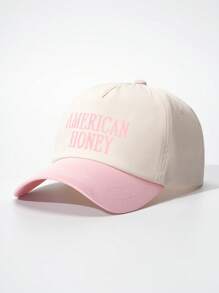 1pc Embroidered "American Honey" Color Block Baseball Cap, Adjustable Sun Protection Casual Hat, Suitable For Spring & Autumn Travel, Beach, Men Y2K Style Cap