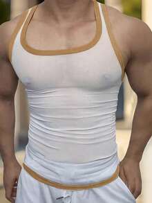 Men Workout Tank Top, Sleeveless U Neck Sheer Tops Bodybuilding Workout Gym Summer Athletic Vest - 白色 - 查看 4