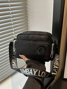 Monedero de hombro mini, diseño clásico de moda con letra en tela de nailon de unicolor, cierre con cremallera, bolsillo múltiple, bolso casual adecuado para deportes al aire libre, viajes, compras, viajes al trabajo, fiestas, citas, compacto y portátil. - Negro - Ver 3