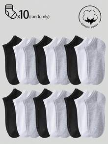 20/10/5/3/1 Pairs Men's Cotton Socks, Short Socks, Invisible Socks, Double-Line Anti-Slip Design, White/Black, Low-Cut Socks, Ankle Socks, Moisture-Wicking, Soft & Breathable, Suitable For Business, Casual, Home, Sports, College Style, All Seasons, Random Color Delivery