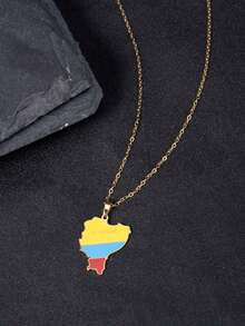 1pc Fashionable Map Pendant Necklace, South America Stainless Steel Drippy Jewelry, Dominican Republic, Puerto Rico, Uruguay, Paraguay, Rica, Ecuador, Panama, Haiti - Yellow Gold - View 6