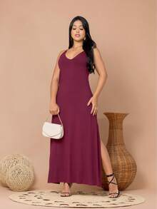 Long Dress All-Over Print Sexy Mesh Split Side Slit Dress Birthday Party Formal And Evening Casual - Màu Đỏ Sâu - Xem 4