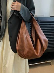 新款女士单肩托特包复古休闲大容量腋下软皮背包