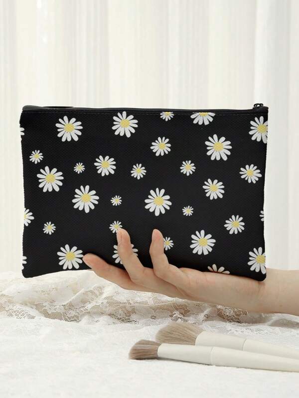 Sac de maquillage à imprimé graphique drôle recto-verso, trousse de cosmétiques zippée portable, essentiels de voyage pour les vacances, les vacances d'été, la rentrée scolaire, les fournitures scolaires, le sac de voyage pour femmes, le sac de maquillage pour le voyage