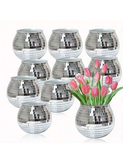 Elegant Mirror Glass Flower Pot, Mosaic Glass Shard Reflective Planter, Suitable For Home Decor, Garden Accessories, Indoor & Outdoor Decorations Vase Room Decor Flower Vase Glass Vase