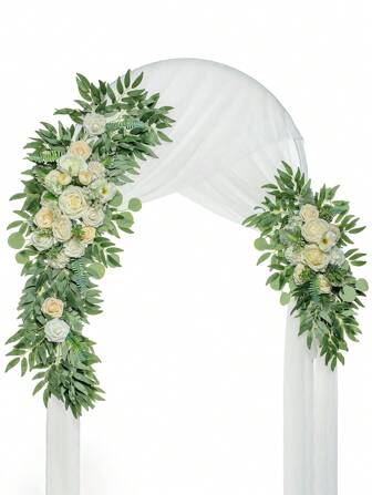 زهور عقد الزفاف، زهور اصطناعية للديكور، 2 قطعة من أكاليل الورود على شكل سجادة طاولة لتزيين حفل الزفاف الجميل وشريط الزهور