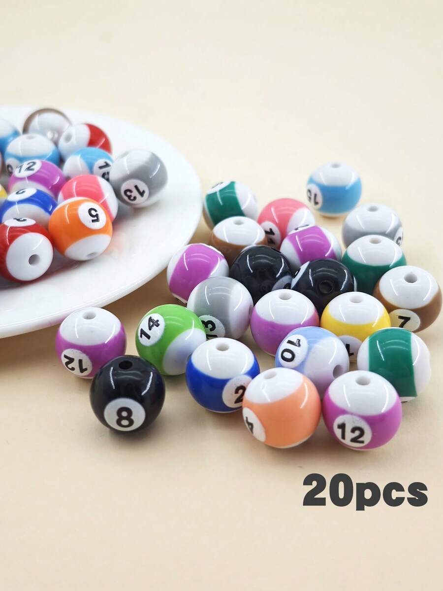 20个可爱迷你逼真台球，钻孔用于DIY工艺材料，颜色随机，手工装饰，小礼物 - 彩色 - 查看 1