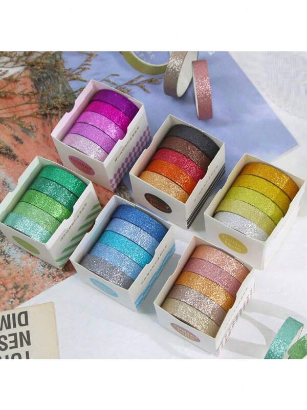 15 Rolls/30 Rolls Assorted Solid Glitter Washi Tape Set, 10mm Thin Colorful Decorative Tapes For Crafts, Gift Wrapping, Scrapbooking, Journals, Planners - Elegant Planner DIY Decoration, Student Supplies