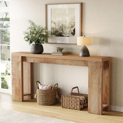 LITTLE TREE 63 Inch Extra Long Console Table, Farmhouse Wood Sofa Table Behind Couch, Narrow Entryway Accent Table For Living Room, Hallway, Entrance, Foyer