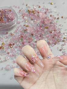 1 件粉色美甲银河冰晶石水晶碎石小颗粒美甲配件闪光云母片天然石碎石