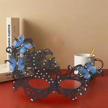 Halloween Rhinestone Butterfly Mask - Sparkling Butterfly Shape With Bright Rhinestone Embellishments, For Masquerade, Cosplay Dress Up To Add Mysterious Charm, Light And Elegant, So That Your Holiday Styling Is More Dreamy And Gorgeous - 黑色 - 查看 4