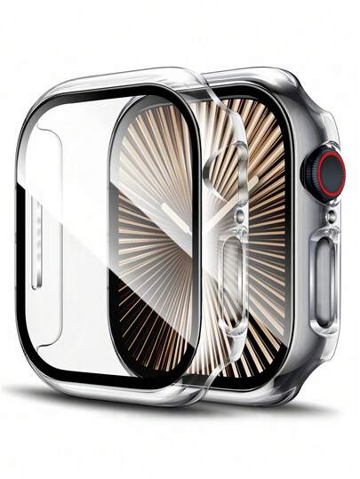 Protector de pantalla de vidrio templado - Funda protectora de PC resistente de cobertura completa, HD ultra delgado, compatible con Apple Watch Series Ultra/SE/11/10/9/8/7/6/5/4/3/2/1, se ajusta a estuches de 38/40/41/42/44/45/46/49mm, accesorios para smartwatch, transparente
