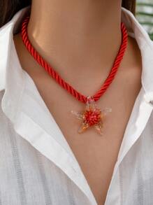 1pc Summer Vacation Beach Style Handmade Glass Sea Star/Starfish Pendant Necklace On Chunky Cord For Women (Shape And Color May Vary)