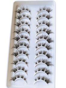 10 对漫画风格假睫毛，轻盈的漫画风格假睫毛，自然纤细的猫眼设计，透明隐形带，短款韩式动漫风格，3D 仿貂皮，适合日常妆容和角色扮演造型