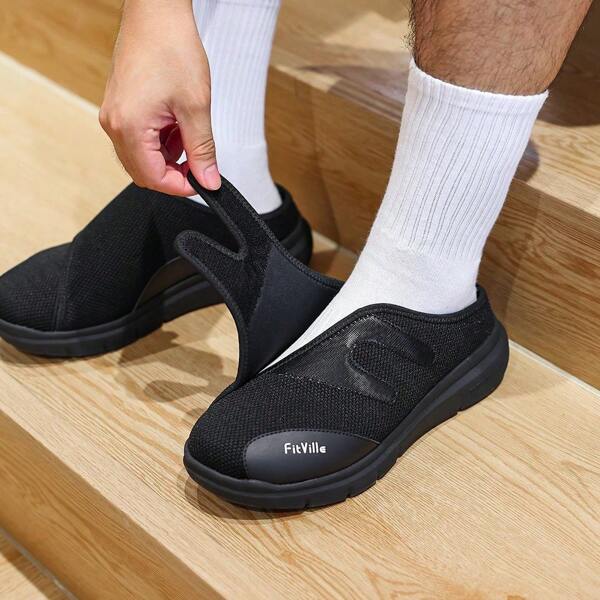 FitVille FitVille Slipper Herren Extra Weit Gesundheitsschuhe mit Klettverschluss Hausschuhe Senioren Pantoffeln Reha-Schuh für breite Füße Gr.41-50
