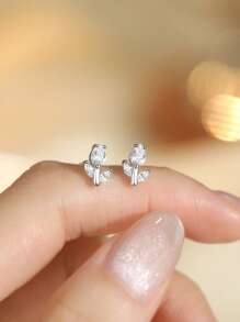 Pendientes de tuerca de diseño de tulipán con circonita cúbica de plata de ley 925, pendientes florales de lujo únicos, adecuados para uso diario de mujer, gran regalo para madre, novia, San Valentín, Pascua