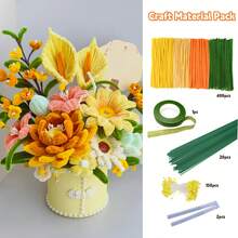 400/573 件套毛根花艺套装，包含毛根花茎、花蕊、绿色工艺胶带、热熔胶棒，适用于各种 DIY 手工项目，4 种颜色可选，可作为毕业礼物、母亲节礼物或情人节礼物。 - 黃色 - 查看 6
