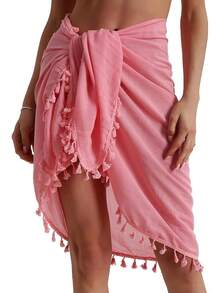 Eicolorte Sarong Cover Up Womens Beach Cover Up Bikini Bathing Suit Swimsuit Swimwear Coverup Sarong Pareo Wraps Women - 粉紅色(短款) - 查看 1