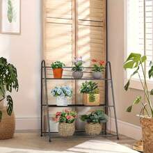 3 Tier Plant Ladder Metal Flower Shelf, Black Indoor And Outdoor Corner Plant Shelves, Home Organizer Shelf, Space Saving, Lightweight And Durable, Decorative Flower Pot Stand.
