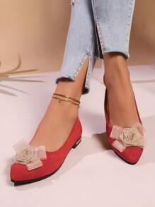 Soft Sole Round Toe Flat Shoes For Women, Comfortable Work Shoes, Casual Slip-On Flats, Fashion Bowknot Decor, Orange Metallic Color, Large Size
