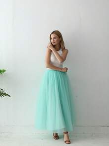 1pc Women High Waist Long Solid Color Tulle Tutu Skirt, 4 Layers Mesh + 1 Layer Lining, Suitable For Cosplay, Festival, Stage Performance, Summer - Multicolor - View 27