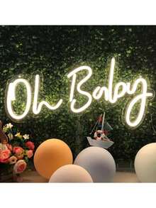 1 件“Oh Baby”USB 供电 LED 霓虹灯，温暖舒适的白光，儿童和婴儿房间装饰，卧室和客厅装饰，节日礼物，婴儿礼物派对，粉色卧室墙壁装饰，适用于房间、情人节派对、生日、婚礼、家居、圣诞节装饰 - 彩色 - 查看 3