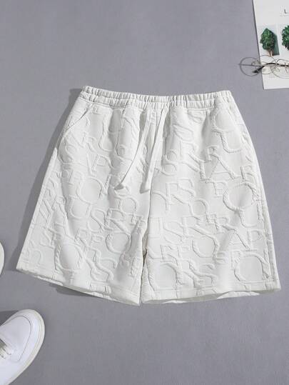 Men's Casual Drawstring Waist Pocketed Jacquard Beach Shorts, Summer