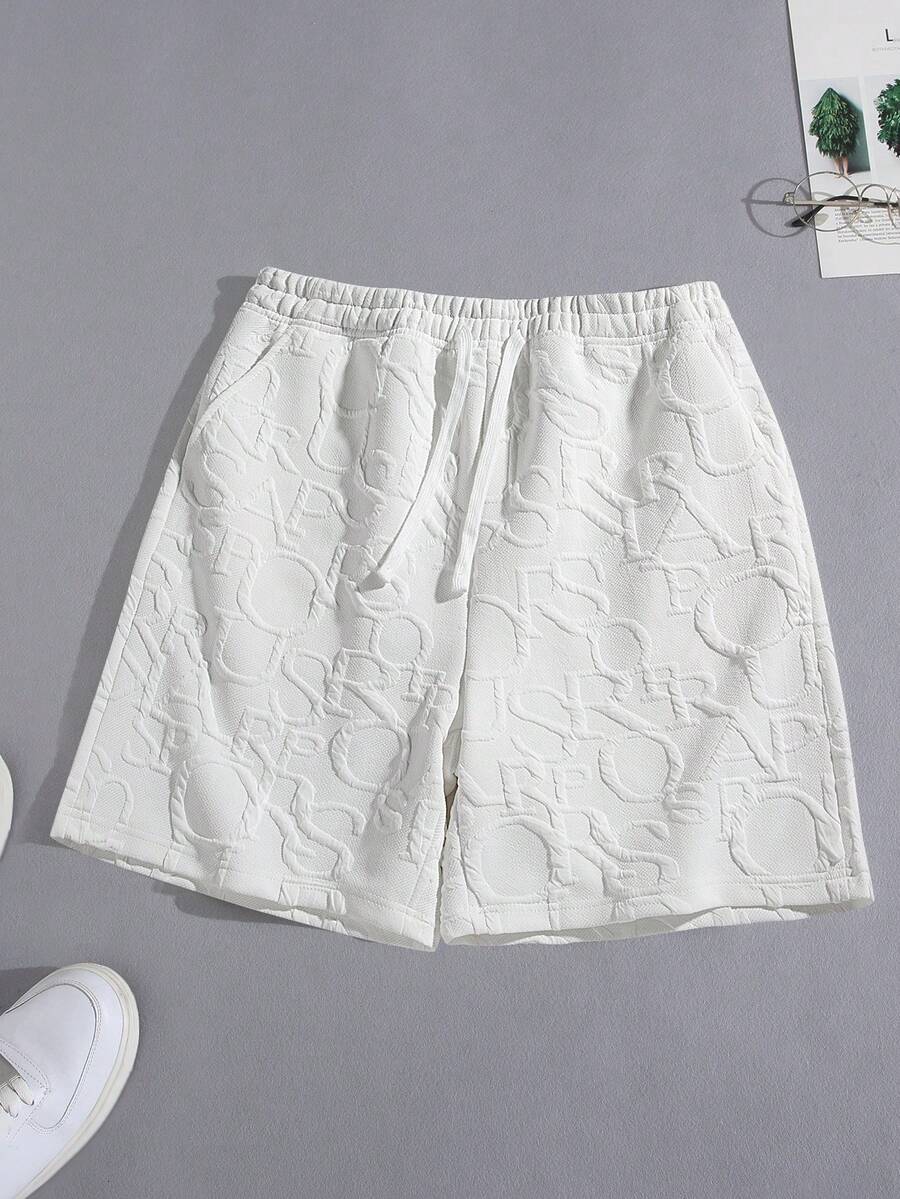 Men's Casual Drawstring Waist Pocketed Jacquard Beach Shorts, Summer