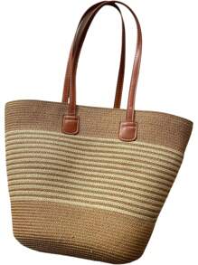 1 Set Straw Hat + Straw Bag, Large Brim Edge Sun Hat, Foldable Korean Style Summer Beach Hat, Sun Protection Face Cover, Straw Tote Bag, Outdoor Travel Accessories