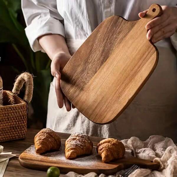 1pc Rosewood Creative Handled Cutting Board, Serving Tray, Thick , Dual-Sided, Easy To Clean, Suitable For Cheese, Meat, Bread - Kitchen Necessity, Plate, Cheese Board, Fruit Platter, Steak Plate, Storage Dish, Kitchen Accessory. Double-Sided Non-Slip Knife-Friendly Abstract Art Design, Oil-Rubbed & Streaked Metal Finish, Suitable For Home Kitchen, BBQ Party, Holiday Gift, Kitchen Essential, BBQ Accessory, Wood, Ideal For Christmas, Thanksgiving.
