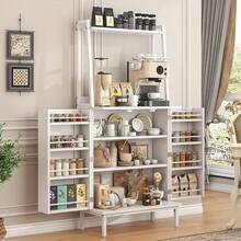 51" Pantry Cabinets With Microwave Shelves, Freestanding Kitchen Pantry Storage Cabinet With Adjustable Shelves, Buffet Cupboards Storage Cabinet For Kitchen, Dining Room, Living Room Use