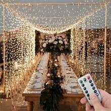 300 LED USB Curtain String Lights With Remote Control, 9.84ft X 9.84ft, Wedding Birthday Party Christmas New Year Holiday Lighting Decor, Bedroom Home Warm White Atmosphere Decoration