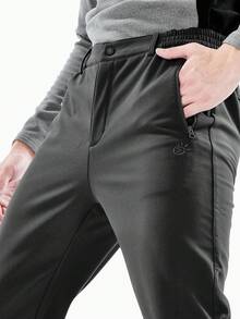 TECTOP 男士徒步裤（带保暖内衬），修身剪裁，拉链口袋，冬季户外活动的理想之选 - 结实耐用的复合材料背带设计，是露营、旅行和户外工作的绝佳选择，户外裤 | 印花裤 | 抓绒裤，露营装备 - 黑色 - 查看 5
