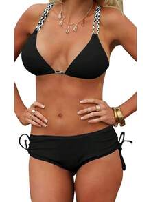 Women's Sexy Boyshort Bikini Bottom Side Tie Cheeky Swimsuit Bottoms Ruched Tankini Swim Shorts - 黑色 - 查看 2
