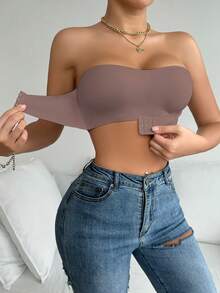 2件套前扣式纯色无肩带抹胸文胸，升级防滑硅胶条，舒适无钢圈薄罩杯文胸，非传统提拉分体式文胸，女士适用 - 彩色 - 查看 4