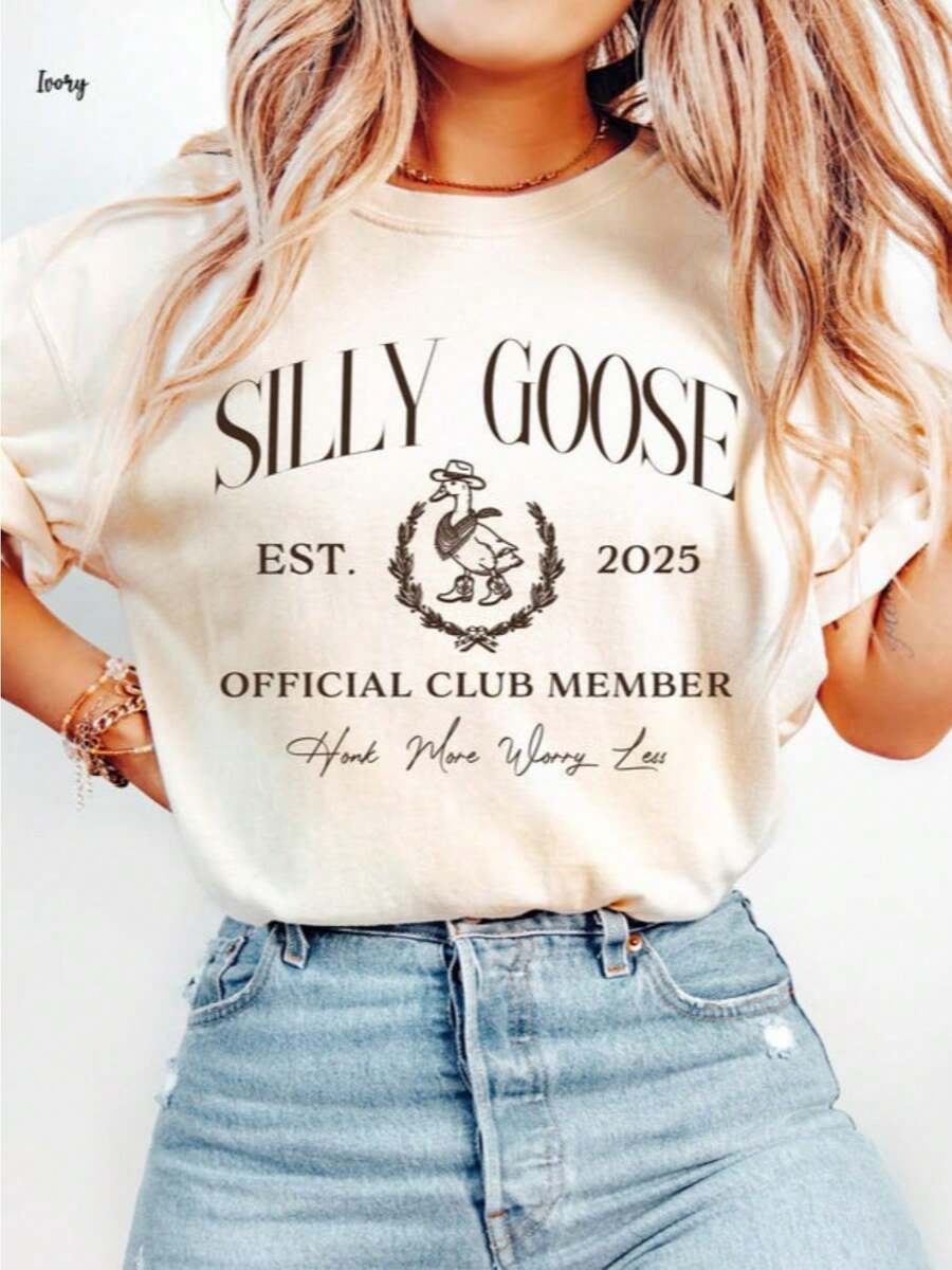 Silly Goose Official Club Member Shirt, Silly Goose Tee, Funny Shirt Gift, Boho Design, Vintage Design, Birthday Gift - White - View 1