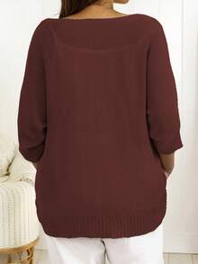 Blusón suelto de unicolor para mujer talla grande, informal para primavera/verano - Óxido marrón - Ver 3