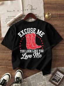 Women's Plus Size Summer Casual Resort Colorful Lettering Simple Boots Alphabet Print Pattern Crew Neck T-Shirt Fashionable Versatile Girl. Graphic T-Shirt Women's White Plus Size Top
