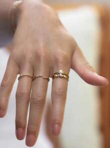 3 Stücke/Set kunstperlen geometrischer Bohemien-Stil Ringe in Kupfer- und Goldton für Frauen, geeignet für Strand, Urlaub, Outdoor-Party, alltägliches Outfit als Accessoire