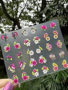 100 Adesivos de Unhas 3D Pré Pronto Desenhos Flores e Borboletas (Tem que Finalizar com Base) - Multicolorido - Visão 6