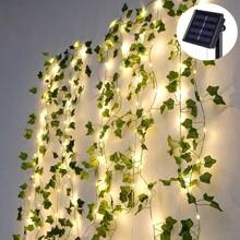 1 Stück, 2m/6,56ft 20LEDs, 5m/16,4ft 50LEDs, 10m/32,8ft 100LEDs solarbetriebene Efeu Lichterkette, Grün Blattpfad Lichter, Rasen Lichter, Garten Lichter für Hochzeit, Party, Garten, Camping, Zaun, Park, Fluss, Musikfestival Dekoration, Solar betrieben