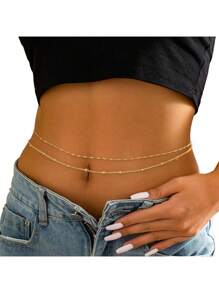2pcs Fashionable Beaded Chain Heart Layered Sexy Body Chain Waist Belt, Versatile For Parties, Gatherings, Gifts And Daily Wear