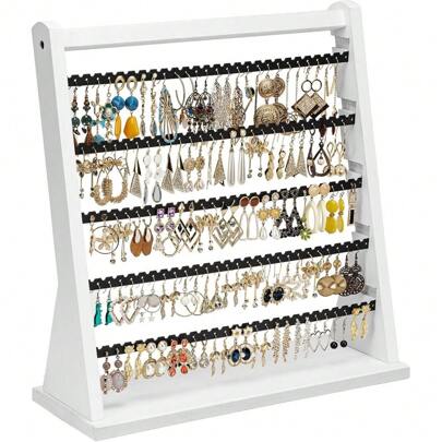 Earring Holder Organizer, Rustic Wood Earring Holder Stand, 5 Layer Jewelry Holder Organizer With 270 Earring Tree Holes Display Rack For Stud Earings & Hoop Earrings, Gifts For Women