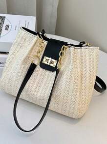 2025 Summer New Handwoven Straw Tote Bag, Fashion Beach Bag For Women