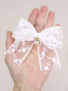 2 piezas Pinzas de lazo blanco para el cabello, Pasador con decoración de encaje y perlas, Pinzas de caimán de moda Accesorios para el cabello como regalo para niñas para la vida diaria