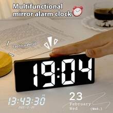 1 pieza Reloj despertador de espejo LED con pantalla digital, función de repetición, luz nocturna, reloj de escritorio electrónico USB para decoración del hogar, muebles, dormitorio, oficina, escritorio, regreso a clases, decoración de , decoración de dormitorio, decoración escolar, sorpresa escolar, útiles escolares