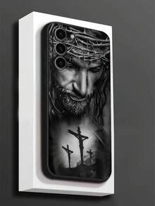 宗教主题单件装十字架人像防摔防滑黑色保护壳，兼容三星Galaxy A04e/A05s/A13/A14/A15/A34/A35/A50/A52/A53/A54/S21/S22/S23/S24/S25/S25，超强防水防震防刮，国际版，非国内版 - 黑色 - 查看 2